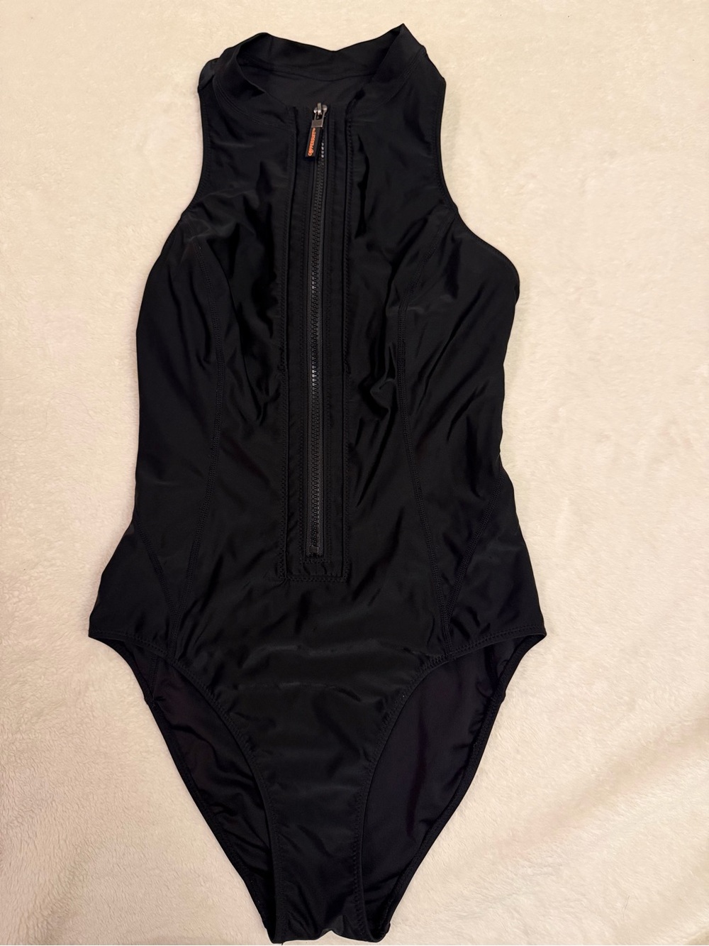 Coppersuit Black Zip Front One Piece Swimsuit Women's High Neck Athletic, Small